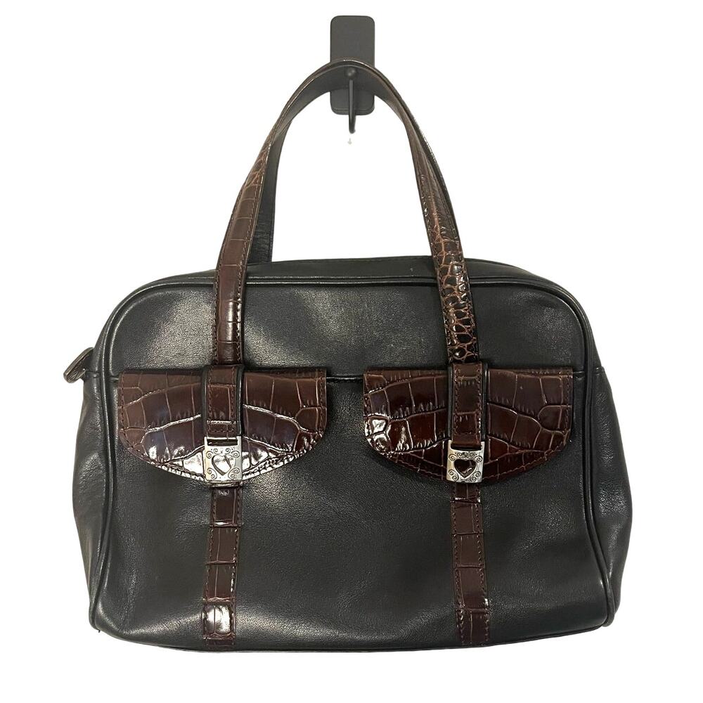 Brighton Double Pocket Black & Brown Leather Medium Shoulder Handbag RETIRED!